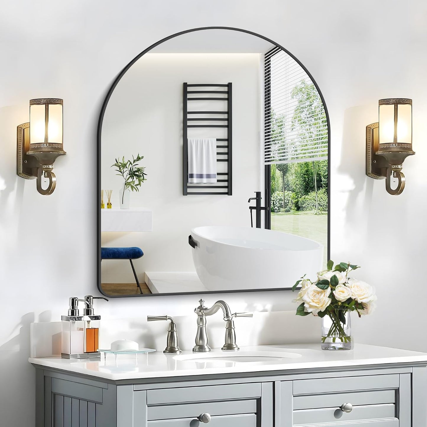 FORBATH Arched Mirror 36x40 Inch, Black Arched Mirror Wall Mounted Modern Black Aluminum Frame Decor Large for Dresser Bedroom Living Room Entryway, Hanging or Leaning Against Wall