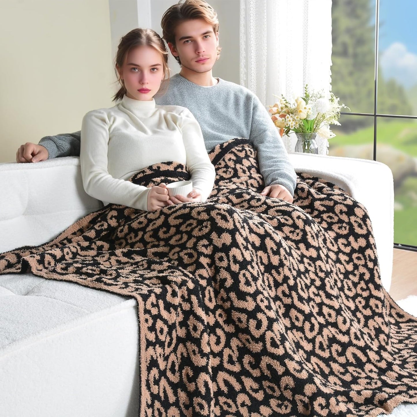 Leopard Knit Throw Soft Cozy Lightweight Blanket for Bed Sofa Couch Breathable Warm Cheetah Blanket Leopard Brown 60x80 Inches