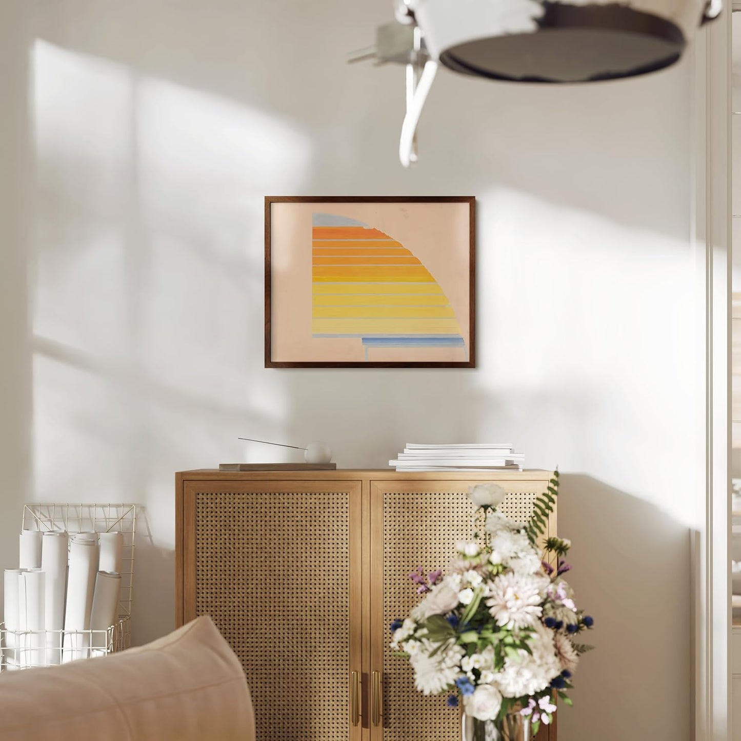 HAUS AND HUES Colorful Abstract Wall Art - Minimalist Retro Picture for Living Room Decor, Red and Pink Modern Wall Art Painting (Winold Reiss, Walnut Frame, 16x20)