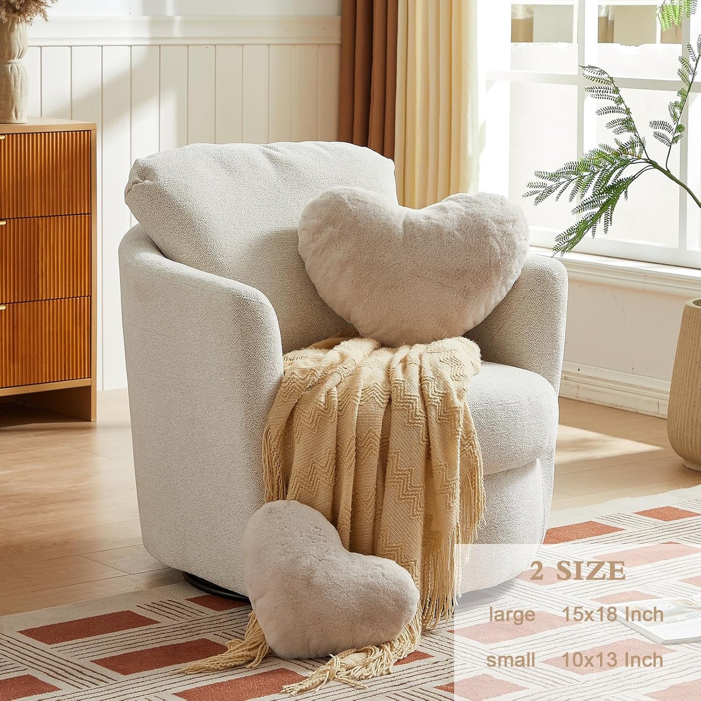 EastTree Heart Pillows, Beige Heart Shaped Pillows, Love Throw Pillows Gifts, Ultra Soft Faux Rabbit Fur Small Cute Pillows, Women Girls Kid Room Decor 10x13 Inch