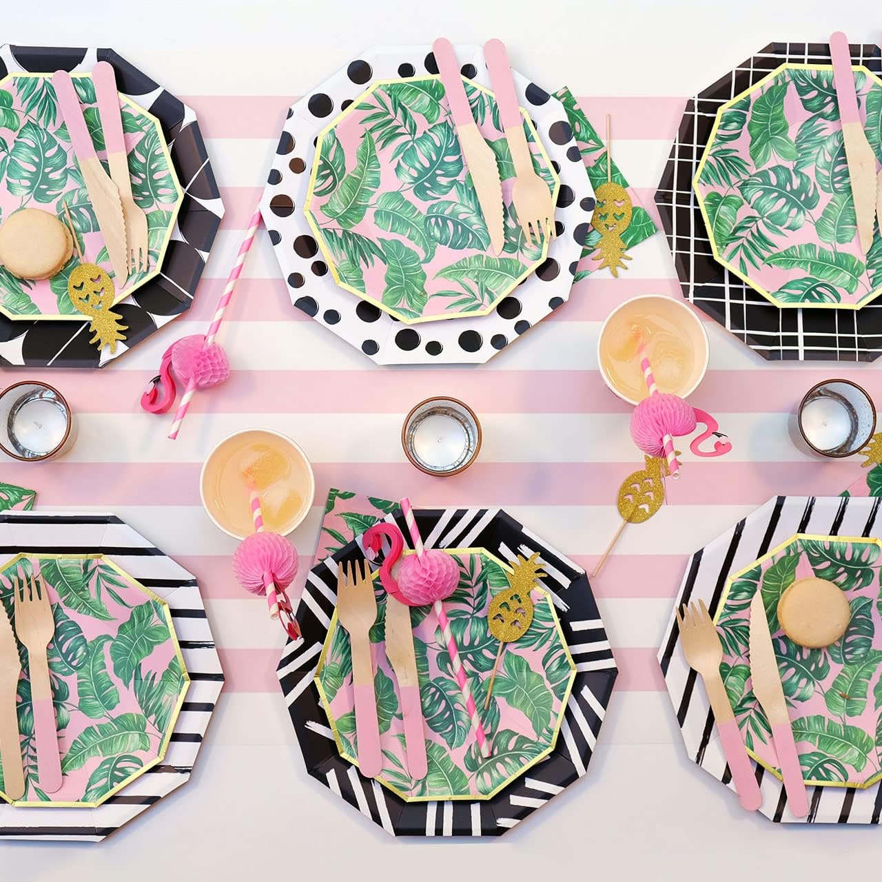 Coterie Black and White Large Paper Plates (Set of 10) - For Summer Party, Dinner Birthday Party Stripe, Polka Dot | 9.25” Modern 2 each design, Yellow,Blue,White