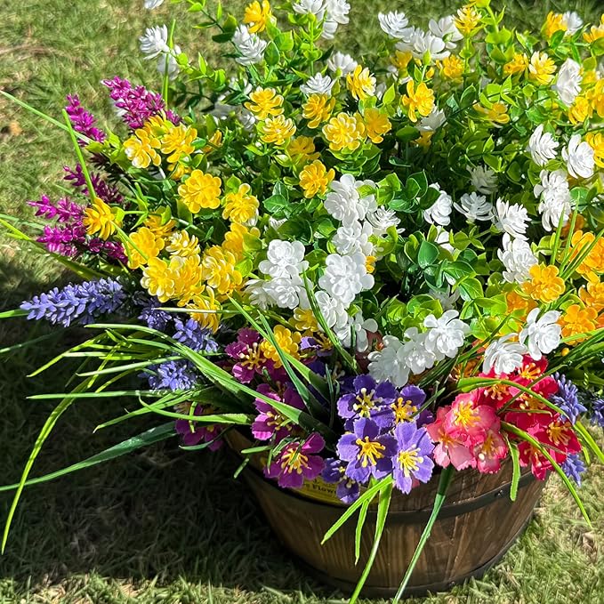 16 Bundles Artificial Flowers for Outdoor,UV Resistant Fake Flowers,Faux Plants for Outside Hanging Planters,No Fade Artificial Plants for Indoor Porch Garden Home Wedding Farmhouse Decor