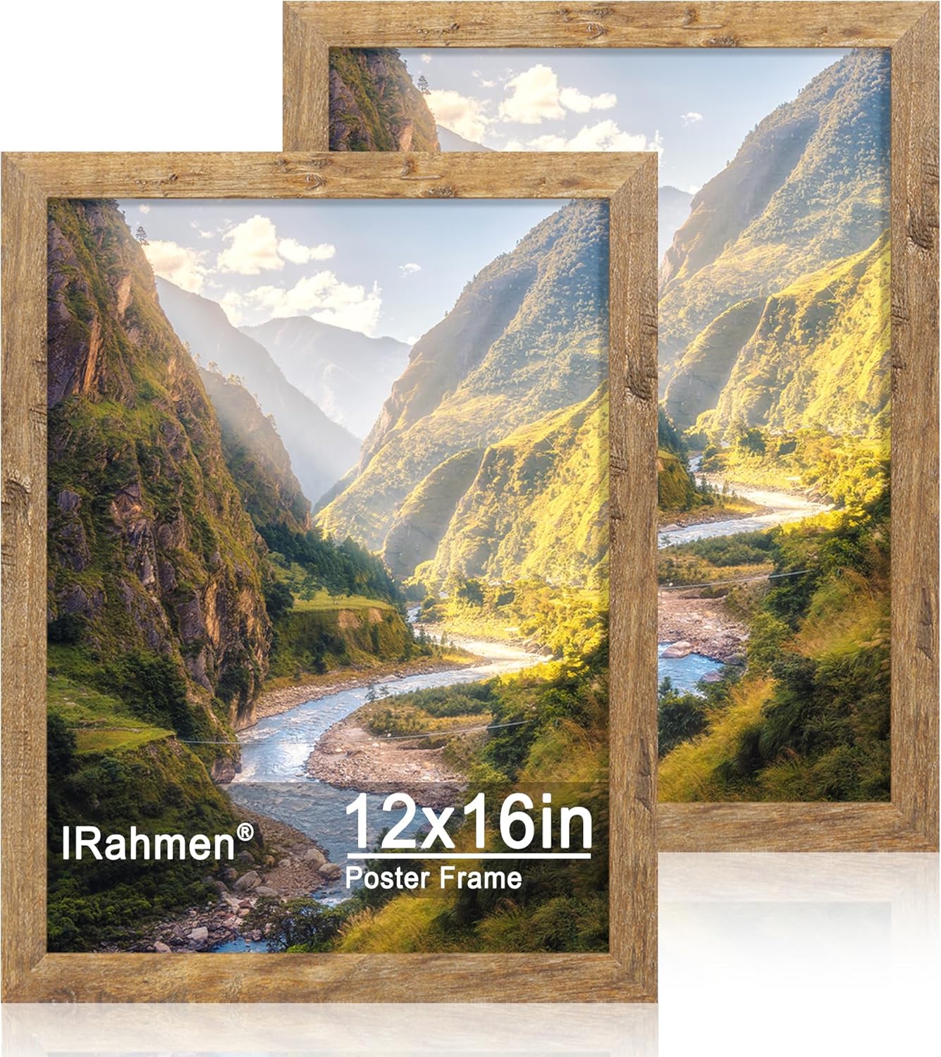 iRahmen 12x16 Picture Frame Set of 2 with Plexiglass, Rustic Brown Wood Poster Frames 12 x 16 for Photo Wall Gallery Mounting Horizontal and Vertical