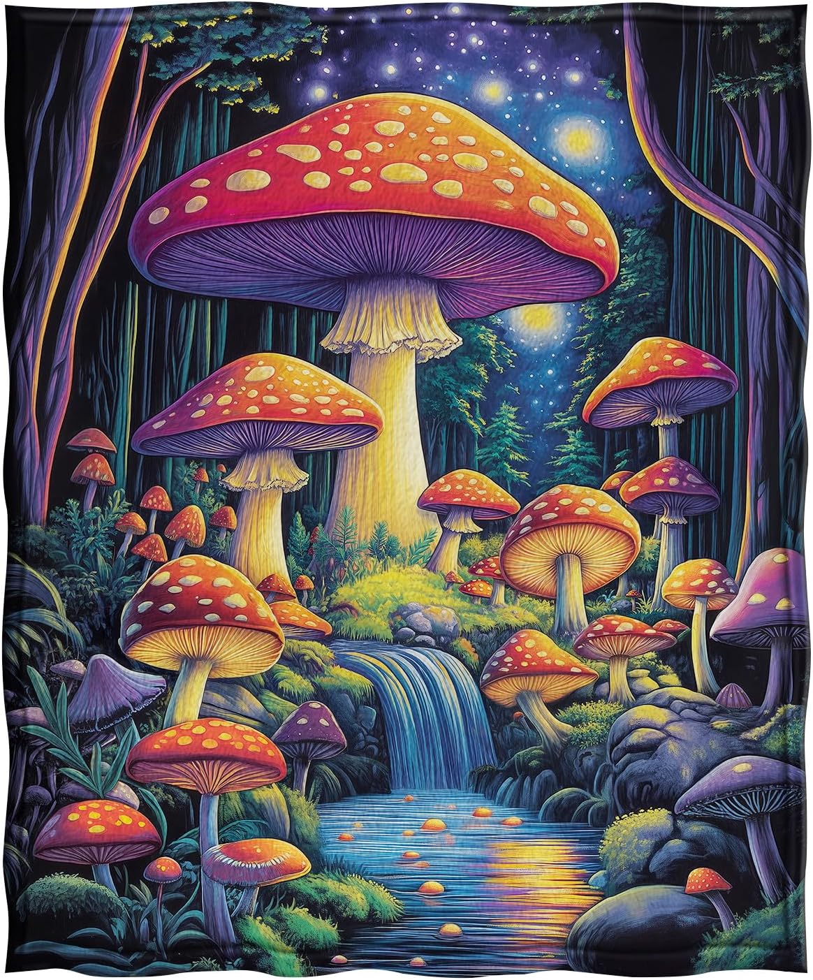 Jekeno Colorful Mushroom Forest Blanket Gifts for Women Kids Girls Boys Mom Wife Female Friends Halloween Birthday Fantasy Starry Sky Stream Home Bedroom Room Decor Throw 50"x60"