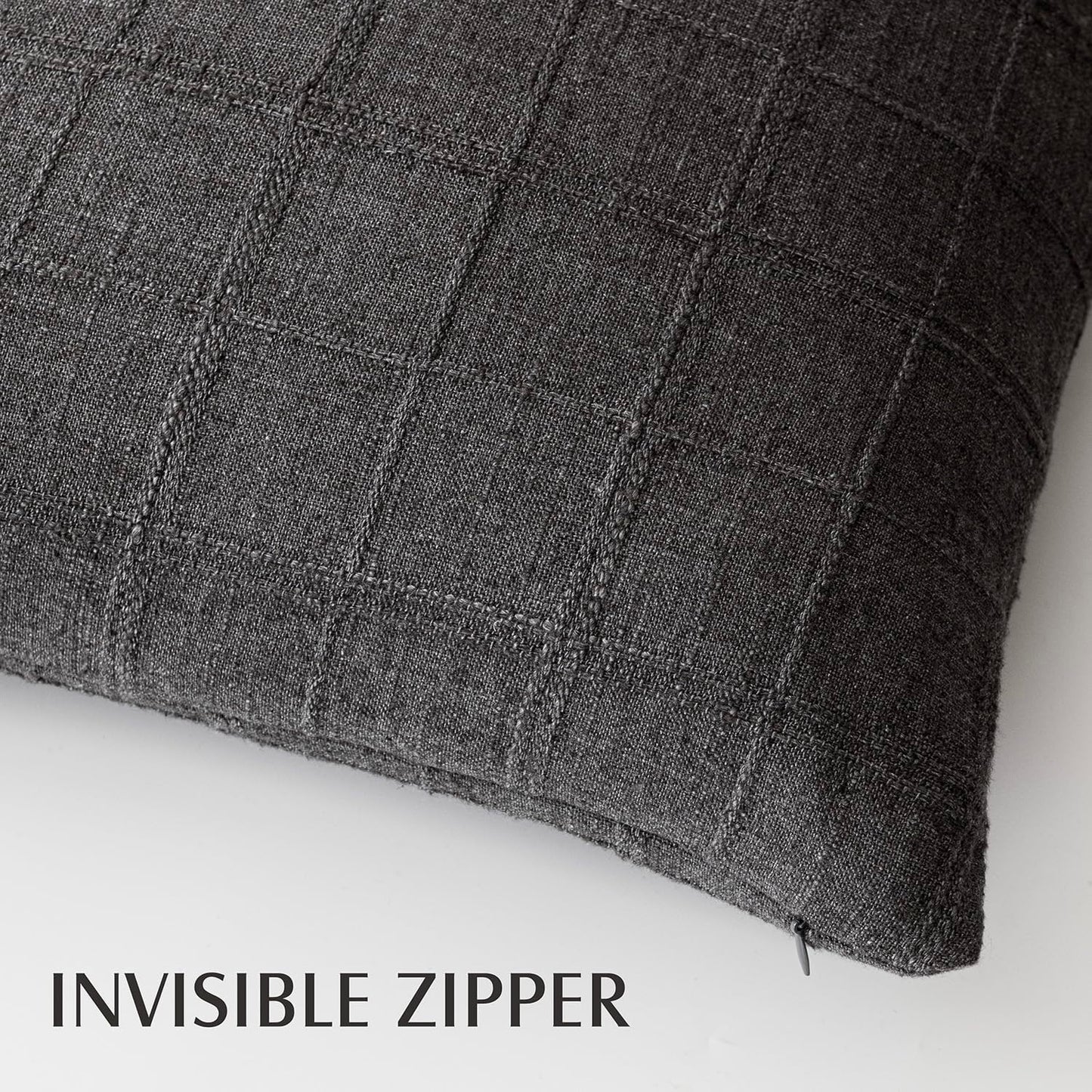 Foindtower Set of 2 Decorative Linen Check Throw Pillow Covers Neutral Long Body Lumbar Cushion Covers Farmhouse Vintage Home Decor for Sofa Chair Couch Bedroom Living Room,14×36 Inch,Charcoal