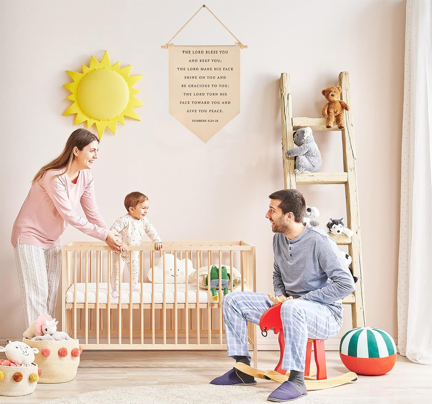 Bible Verse Banner Decor-Scripture Sign- Flag Decor Gift for Baby Boys Girls Newborn Kids- Banner Wall Sign Gifts for Nursery Baby Room Playroom Bedroom Front Door