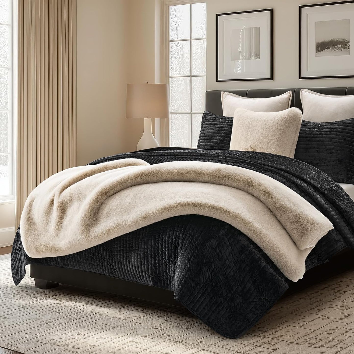 EVERGRACEHOME Luxury Soft Faux Chinchilla Fur Throw Blanket for Couch, Warm Thick Heavy Winter Throw Blanket 1220GSM for Bed, Fluffy Cozy Mink Blanket with Reversible Velvet, Birch Mink, 60"x80"