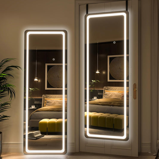 Hasipu LED Door Mirror - Full Length, 56 x 16 Over The Door Mirror with Lights for Bedroom, Living Room, Cloakroom