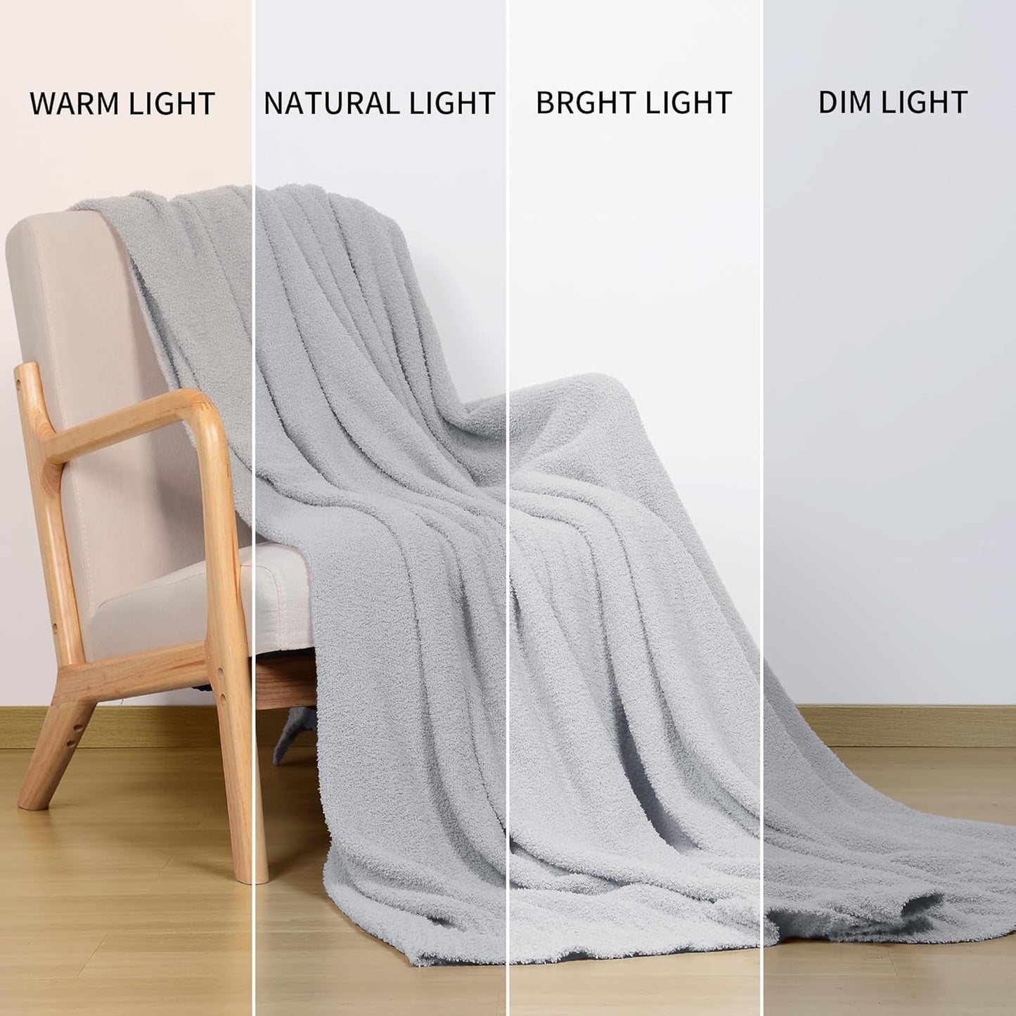 JOOJA Grey Blanket Warm Queen Size Fuzzy Knitted Blanket, Oversized Luxury Bed Blankets, Soft Queen Blanket for Bed, Lightweight Plush Blanket Queen Size for Cozy Nights (Grey, 90x90)