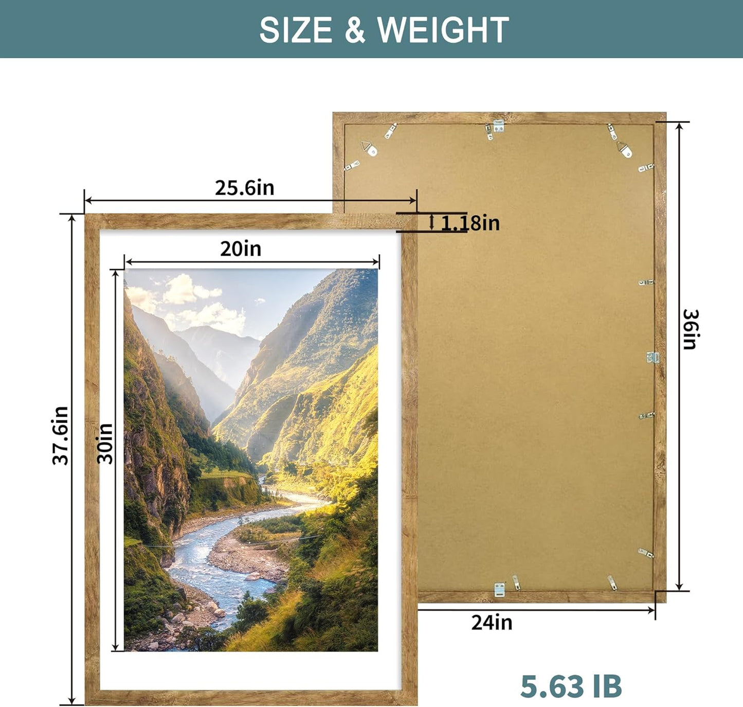 iRahmen 24x36 Poster Frame Set of 2 with Plexiglass, Wooden Rustic Brown Frames Display 20x30 Picture with Mat or 24 x 36 Without Mat, Wall Gallery Mounting Horizontal and Vertical