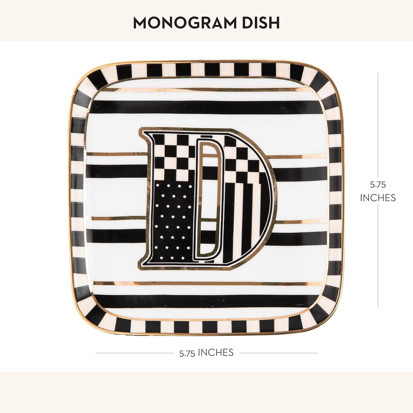 MACKENZIE-CHILDS Monogram Dish, Decorative Ceramic Letter Plate, 5 3/4" Square, D