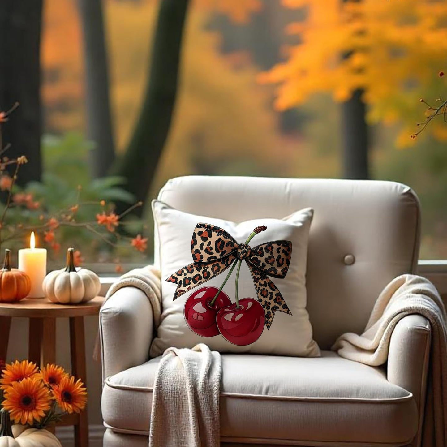 Coquette Leopard Bow Cherry Print Pillow Covers 18x18,Trendy Coquette Cheetah Print Room Decor Decorative Throw Pillow Covers Pillowcases for Girly Room Bedroom Dorm Apartment