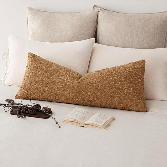Foindtower Decorative Textured Boucle Throw Pillow Covers Accent Solid Pillow Cases Neutral Long Body Lumbar Couch Cushion Case for Chair Sofa Bedroom Living Room Home Decor 14x36 Inch,1PC,Tobacco