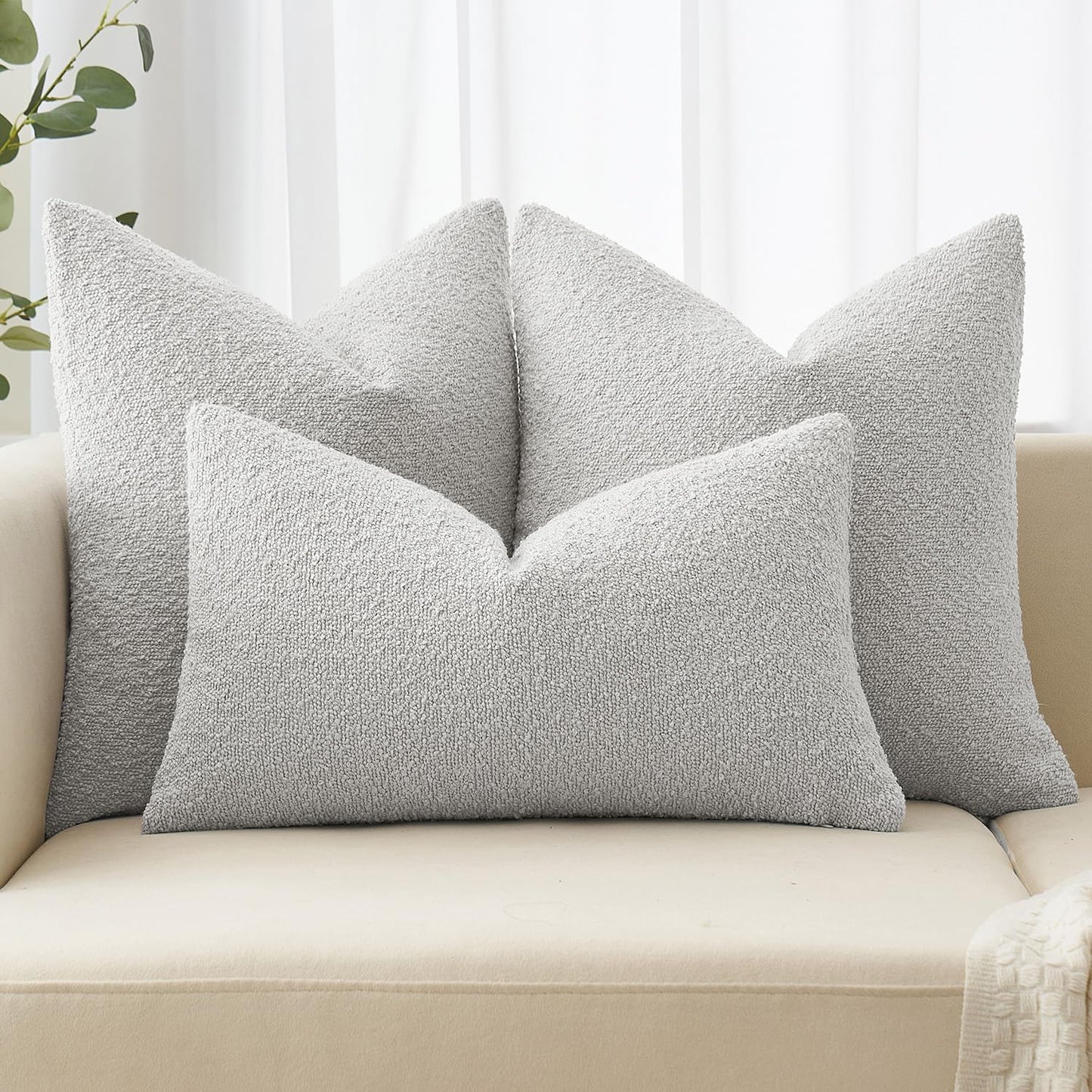 MIULEE 18x18 Inch Decorative Pillow Covers for Couch Bed Set of 2 Textured Boucle Neutral Winter Throw Pillows Light Grey Accent Solid Cushion Pillowcases Sofa Livingroom Home Decor