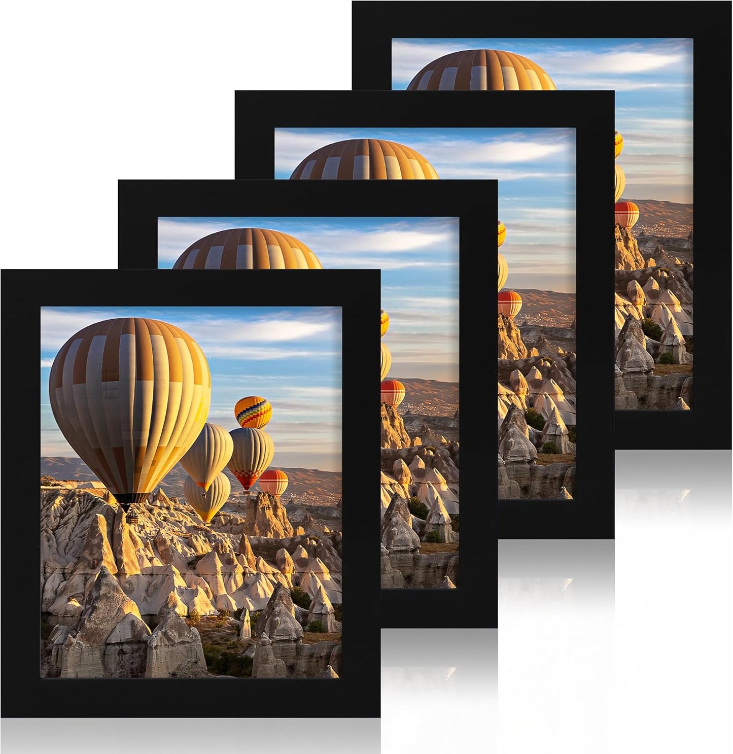 iRahmen 8x10 Picture Frame Set of 4, High Definition Glass Black Picture Frame, 8 x 10 Wood Rustic Photo Frames for Horizontal or Vertical Table Top and Wall Mounting