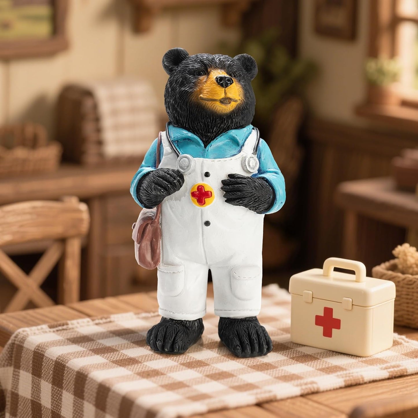 Black Bear Figurine Home Decor Bear Statue,for Office, Desk, and Shelf Decoration,Doctor Themed Birthday Gifts
