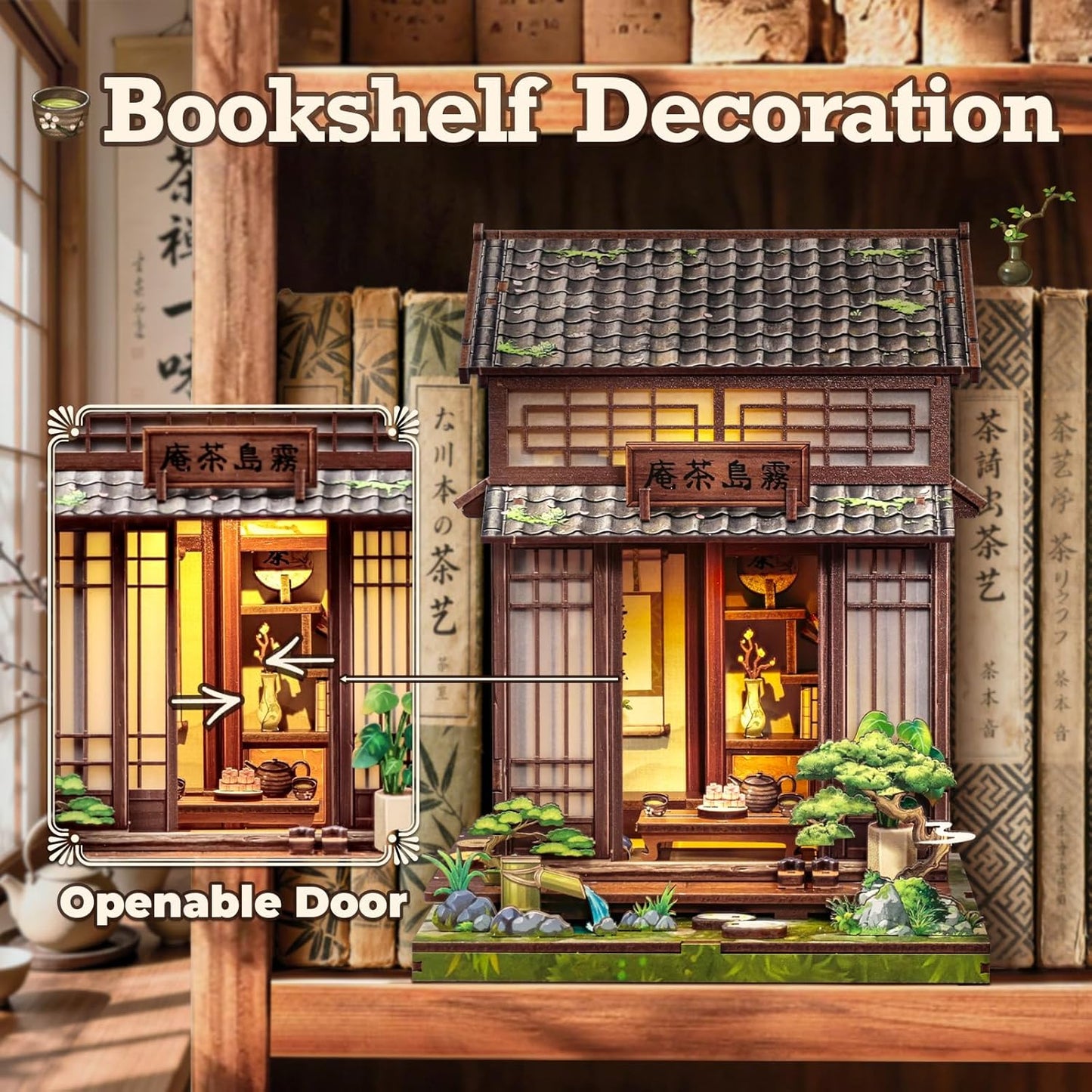 Fsolis Book Nook Kit - Japanese DIY Miniature House Kit for Adults Mini House Tiny 3D Puzzles Craft Bookshelf Diorama Decor Gifts for Women Teenagers Book Lovers （Japanese Tea Room）