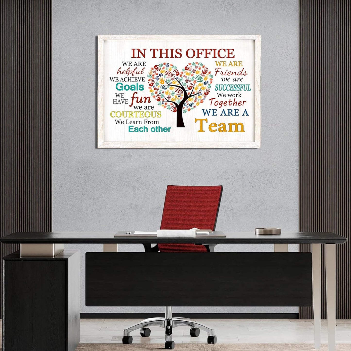 In This Office We Are A Team Wall Decor 24x18 Inch Frame Office Inspirational Wall Art, Motivational Teamwork Wooden Hanging Sign