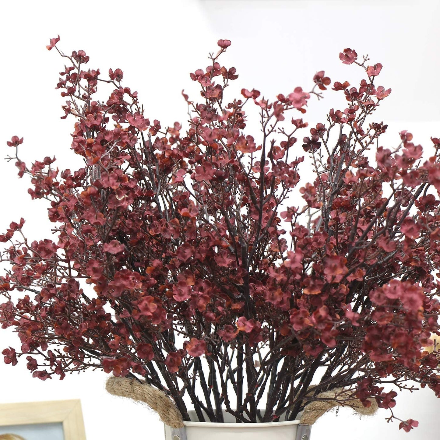 JAKY-Global Babys Breath Silk Burgundy Artificial Flowers 12 Bundle Fake Plants Farmhouse Decor Fall Stems Decoration Bouquets for DIY Home Garden (Burgundy Than Red)