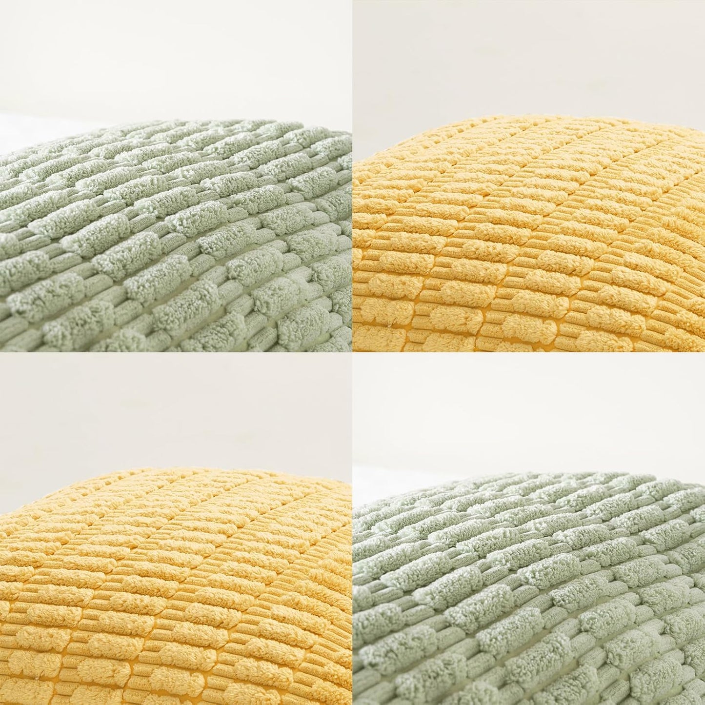 Fancy Homi Set of 4 Spring Boho Decorative Throw Pillow Covers 16x16 Inch for Couch Bed Sofa, Sage Green Yellow Room Decor, Soft Fuzzy Fluffy Cozy Corduroy Textured Cushion Case 40x40cm