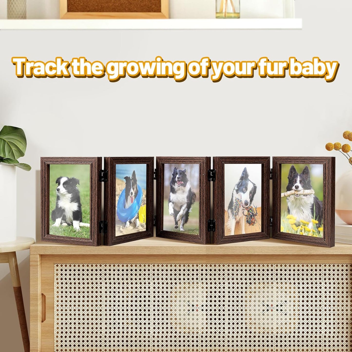 Biggun 5x7in 5 Folding Accordion Picture Frame - Foldable Hinged Collage Photo Frames for Tabletop Display Multiple Family Pictures Birthday Father's Day Gifts (Brown)