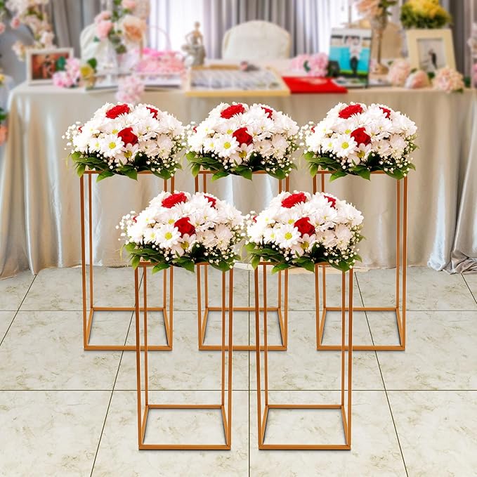 5 Pcs Metal Flower Stand for Wedding Centerpieces Stand Column Vases Wedding Flower Stand Rectangular Geometric Gold Centerpieces Stands for Wedding Decorations Home Party Event (5Pcs 23.62inch)