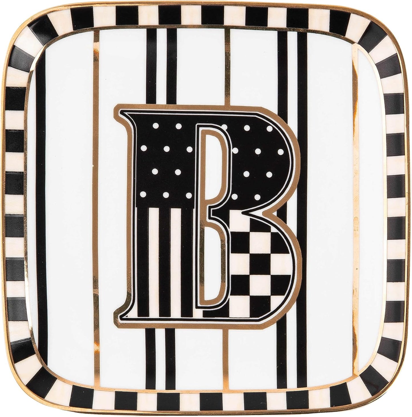 MACKENZIE-CHILDS Monogram Dish, Decorative Ceramic Letter Plate, 5 3/4" Square, B