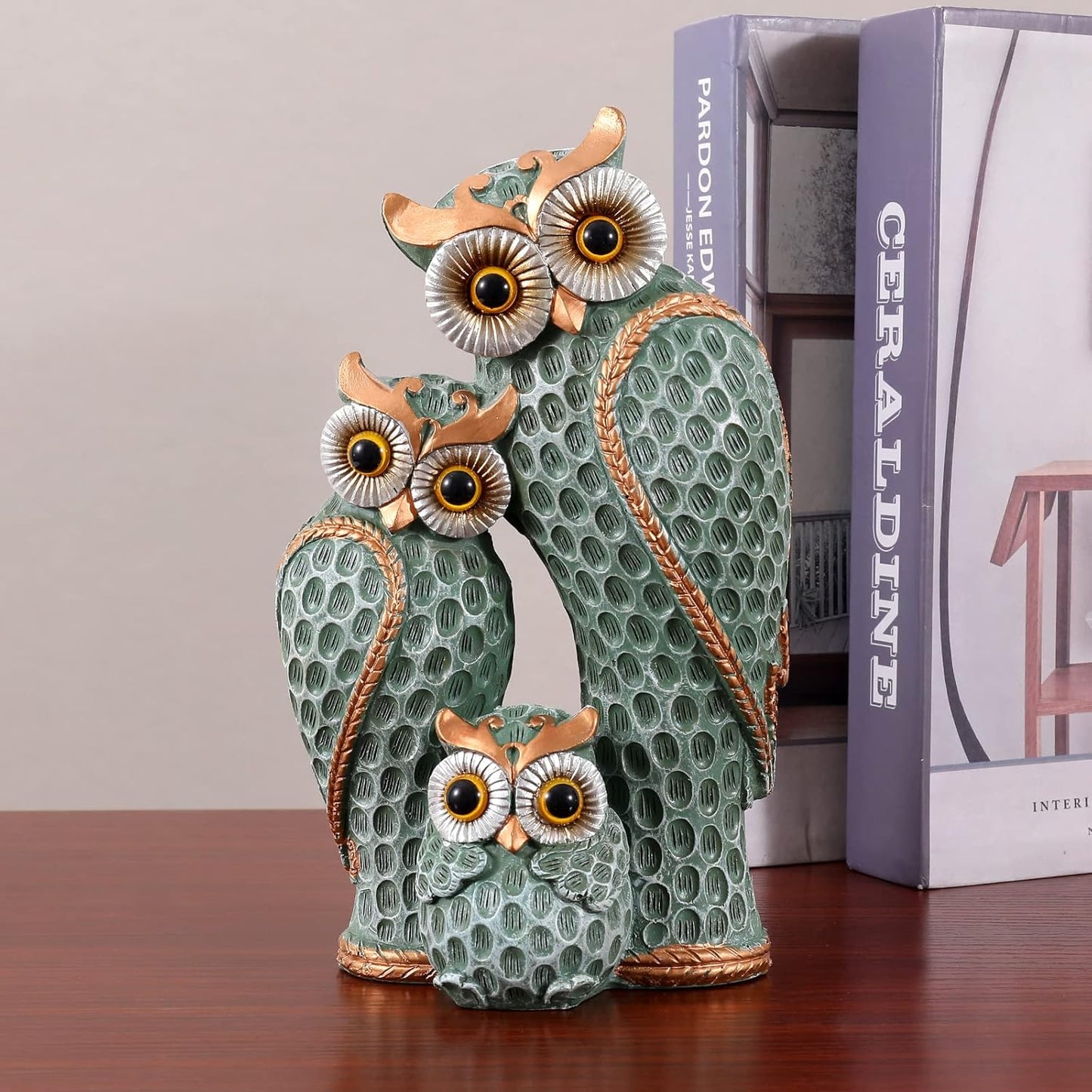 Cute Family of Three owl Figurines Owl Statues Home Décor for Shelf Gifts Decoration for Birds Lovers Home,Office, Bookself