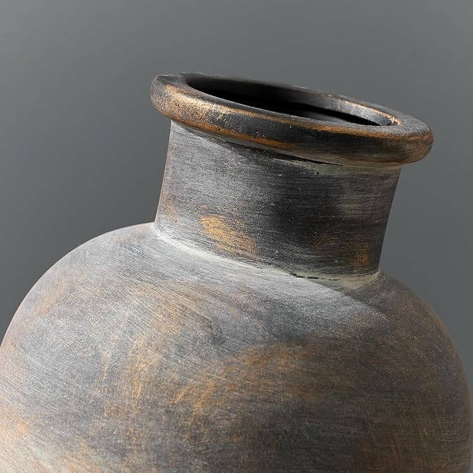 SIDUCAL Ceramic Rustic Farmhouse Vase | 6 Inch Pottery Decorative Flower | Boho | Terracotta Vase for Home Decor Table, Living Room, Bathroom Decoration, Shelf Decor, Mantel, Bronze