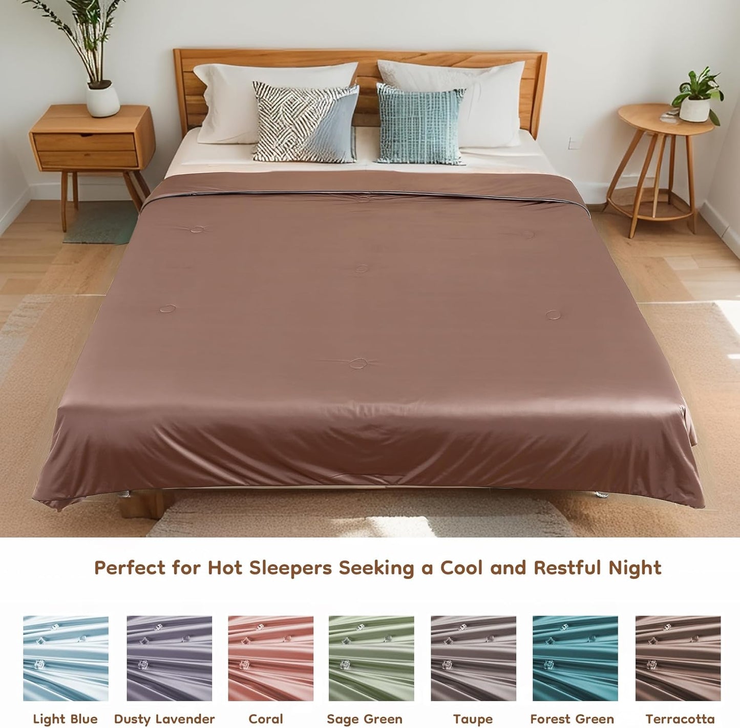 Cooling Comforter King Summer Blanket for Hot Sleepers, Silky-Soft & Cool Fiber, All-Season Comfort, Double-Sided Cold Blanket for Night Sweats, 90" x 108", Terracotta