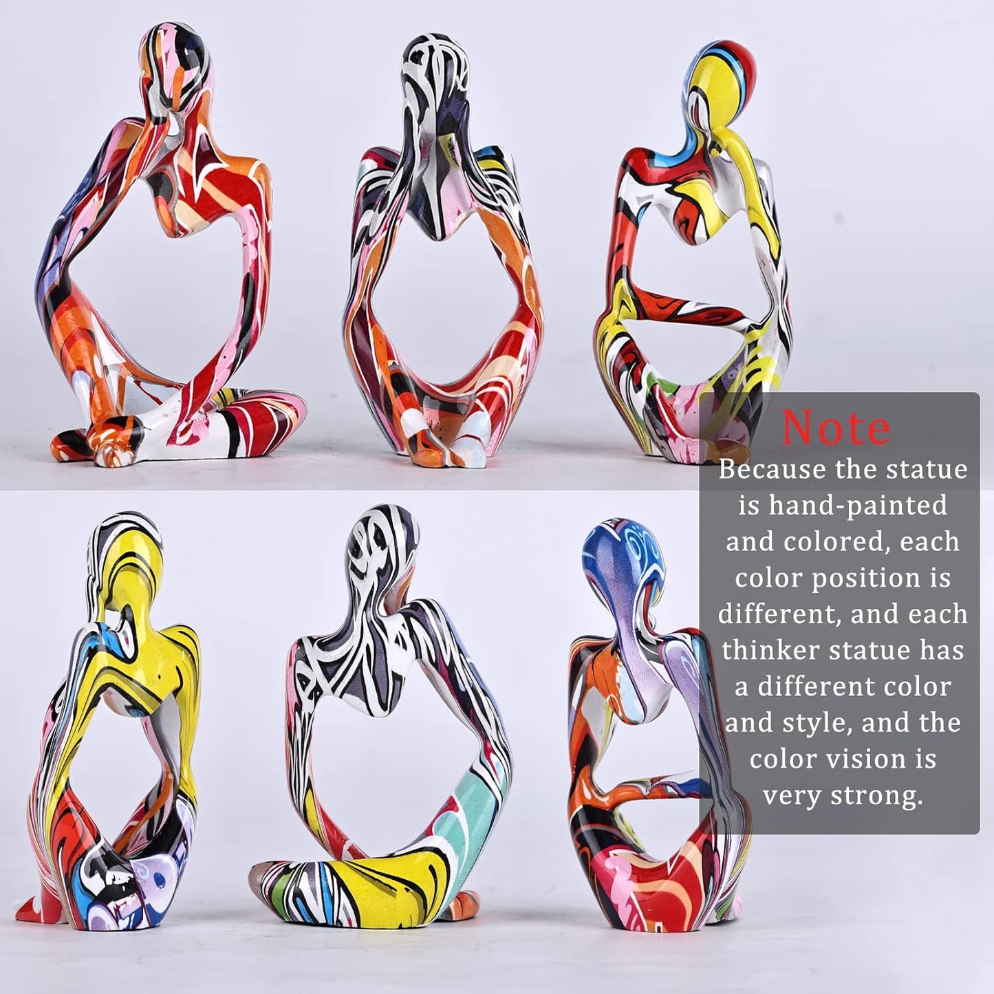 Large Minimalist Abstract Graffiti Left Thinker Statue, Colorful Art Meditation The Thinker Figurine Ornaments, Bookshelf Coffee Table Decor Home Office Desk tabletop Living Room Decor Figurine