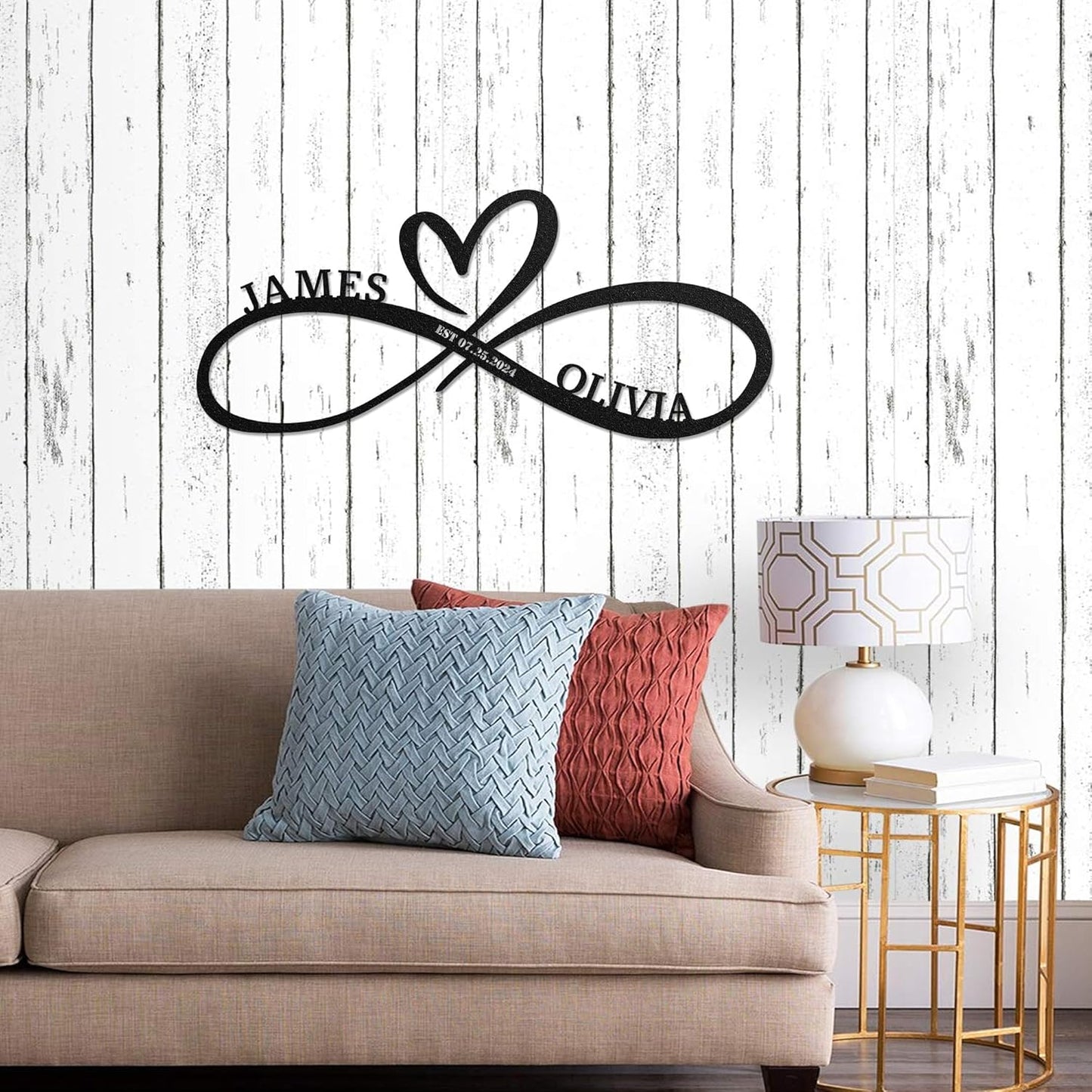 LULLBABYMALL Personalized Love Metal Sign - Customized Names and Date Wall Art, Infinity Metal Signs for New Home, Wedding, Couple, Christmas