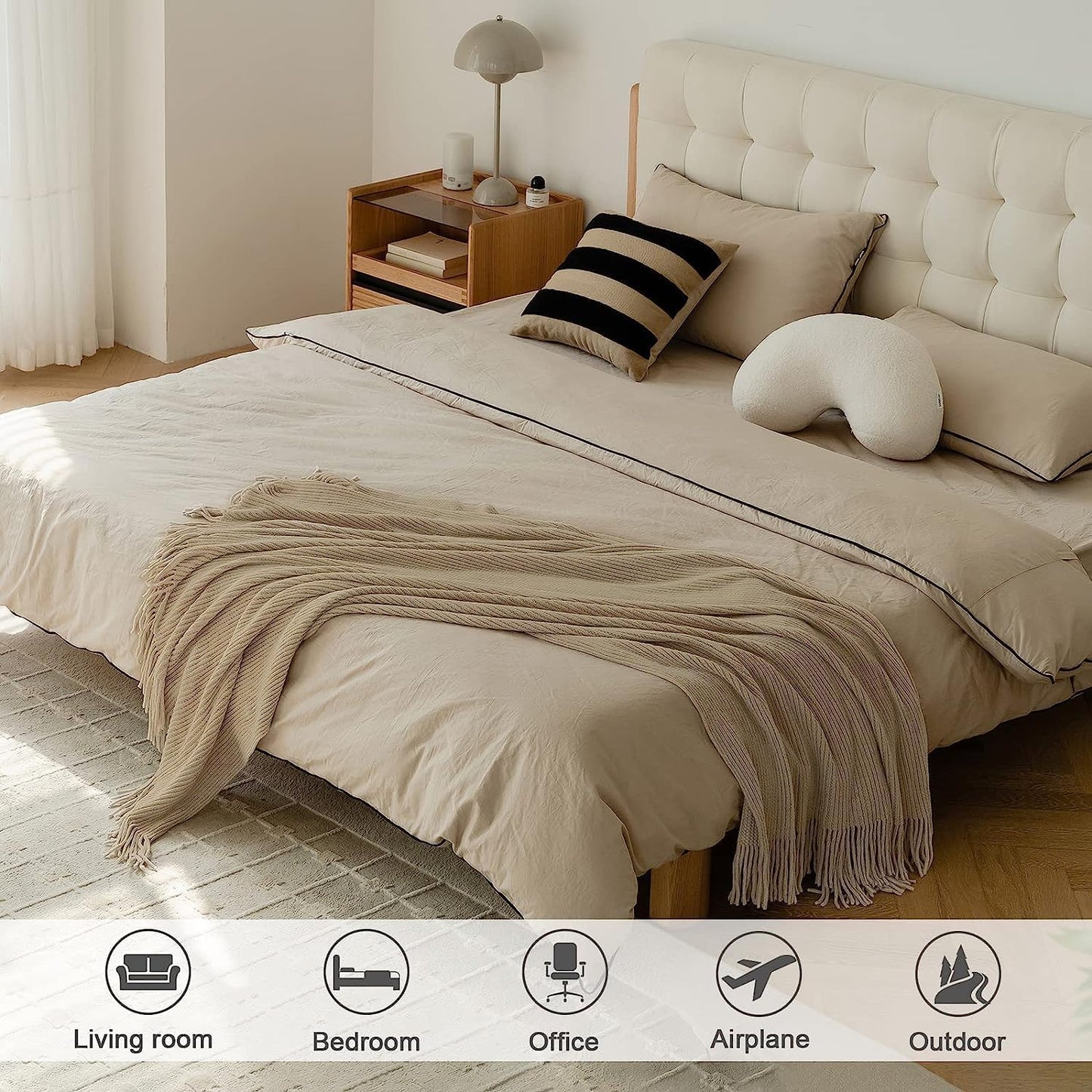 lifein Throw Blanket for Couch, Soft Boho Decor Bed Throw,Cozy Beige Knitted Chenille Small Farmhouse Lightweight Throw (Beige,60 * 80")