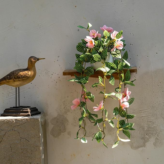 2PCS Artificial Hanging Plant with Pot Faux Hanging Plants Small Hanging Plants Pot with Artificial Vines and Flower Greenery Decoration for Living Room Wall Home Wall Shelf (Stripe Pink)