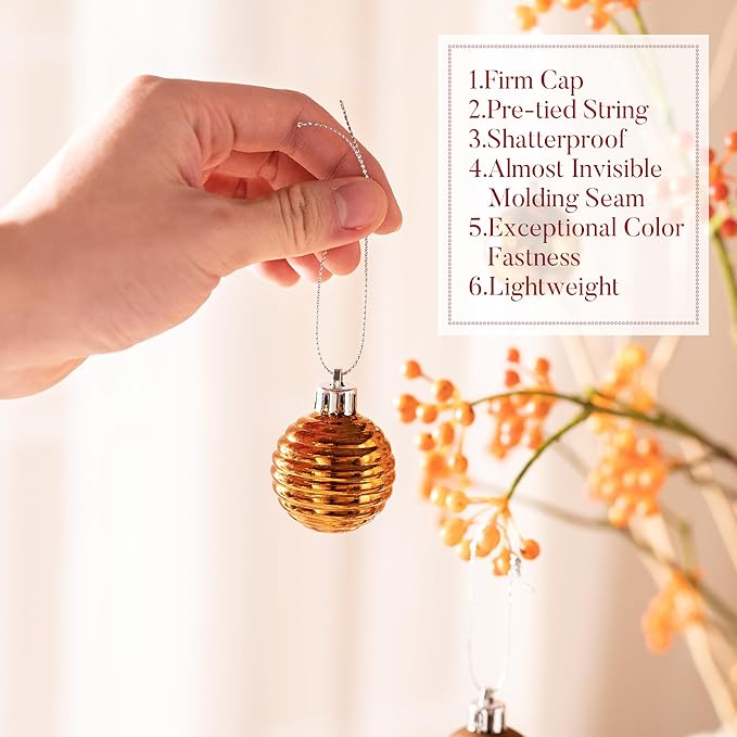 Valery Madelyn 1.57 Inches Small Christmas Tree Decorations Ornament Set for Fall Halloween, 24ct Bronze Copper Gold Shatterproof Hanging Ball Ornaments Holiday Party Decor