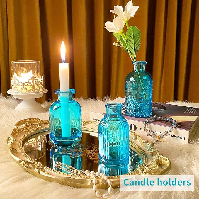 Glass Bud Vase Set, Mini Vases for Flowers, Bulk Vintage Mini Vases for Centerpieces Wedding Decor, Home Flower Décor, Candle Holders, Diffuse Bottles, Hydroponic, (Pack of 30,Sky Blue)