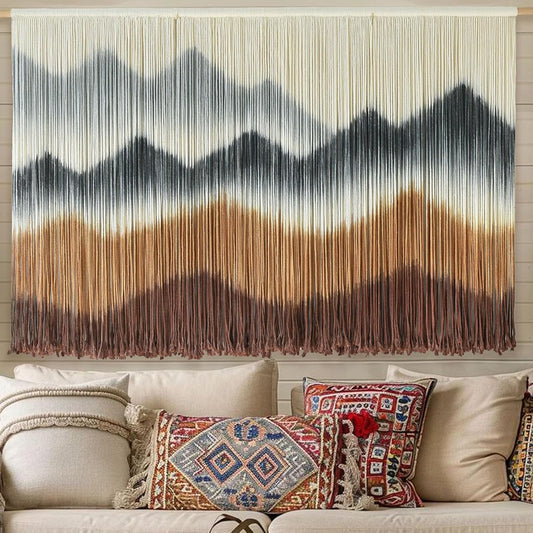 Macrame Wall Hanging Mountain Wall Art Dip-Dyed Macrame Wall Decor Modern Wall Decor Fiber Wall Art Craftsmanship 57" Wx35"L