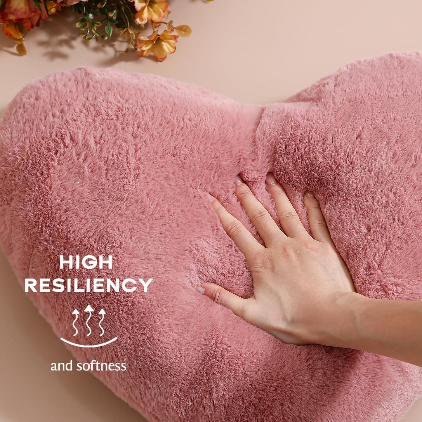 EastTree Heart Pillows, Bean Paste Pink Heart Shaped Pillows, Love Throw Pillows Gifts, Ultra Faux Rabbit Fur Soft Small Cute Fluffy Pillows, Women Girls Kid Living Room Decor 10x13 Inch