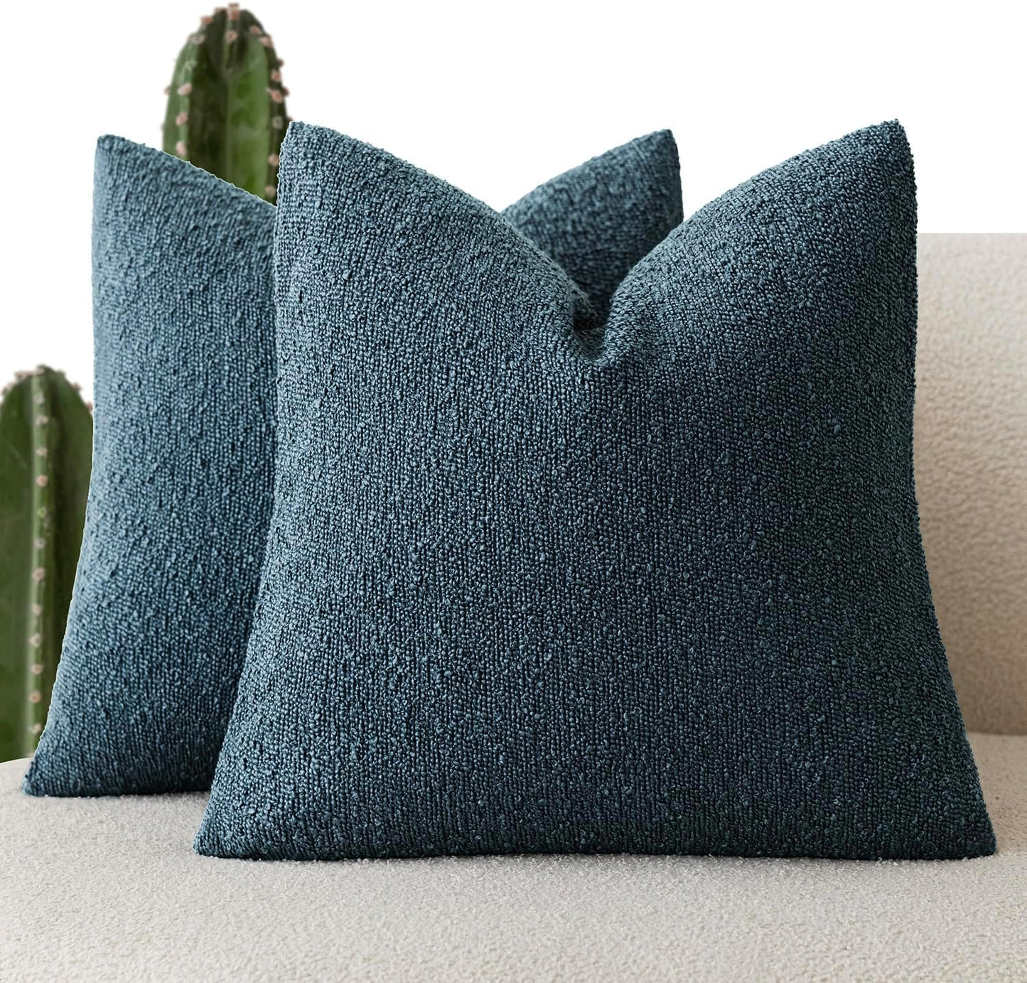 Foindtower Pack of 2 Textured Boucle Throw Pillow Covers Accent Solid Pillow Cases Cozy Soft Decorative Couch Cushion Case for Chair Sofa Bedroom Living Room Home Decor 18x18 Inch Dark Blue