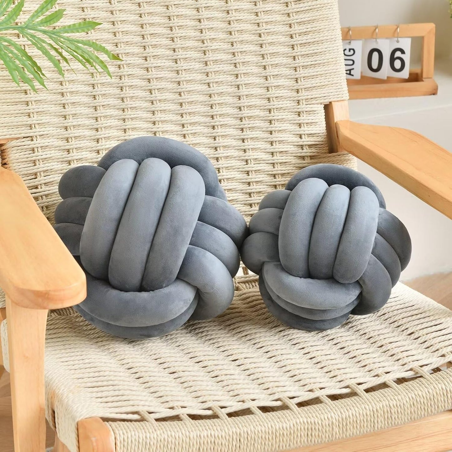 Decorative Throw Knot Pillow Ball for Home Chair Sofa Couch Bed Aesthetic Round Velvet Knotted Pillow Cushion (Dark Grey, 8 inches)