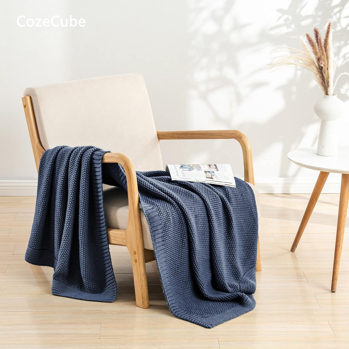 CozeCube Blue Throw Blanket for Couch, Soft Cozy Cable Knit Throw for Bed Sofa Living Room, Lightweight Warm Decorative Farmhouse Christmas Blanket, 60"x80", Dusty Blue