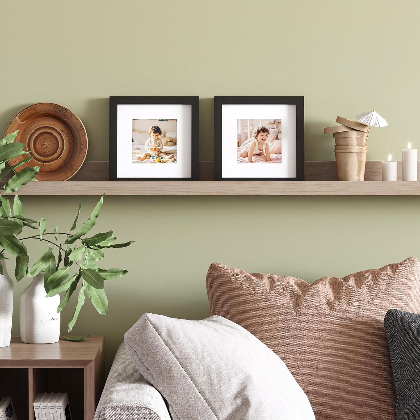 KINLINK 7x7 Picture Frame, Black Square Solid Wood Frames for Pictures 4x4 with Mat or 7x7 without Mat, Wall and Tabletop Display Photo Frames Black 4 Pack