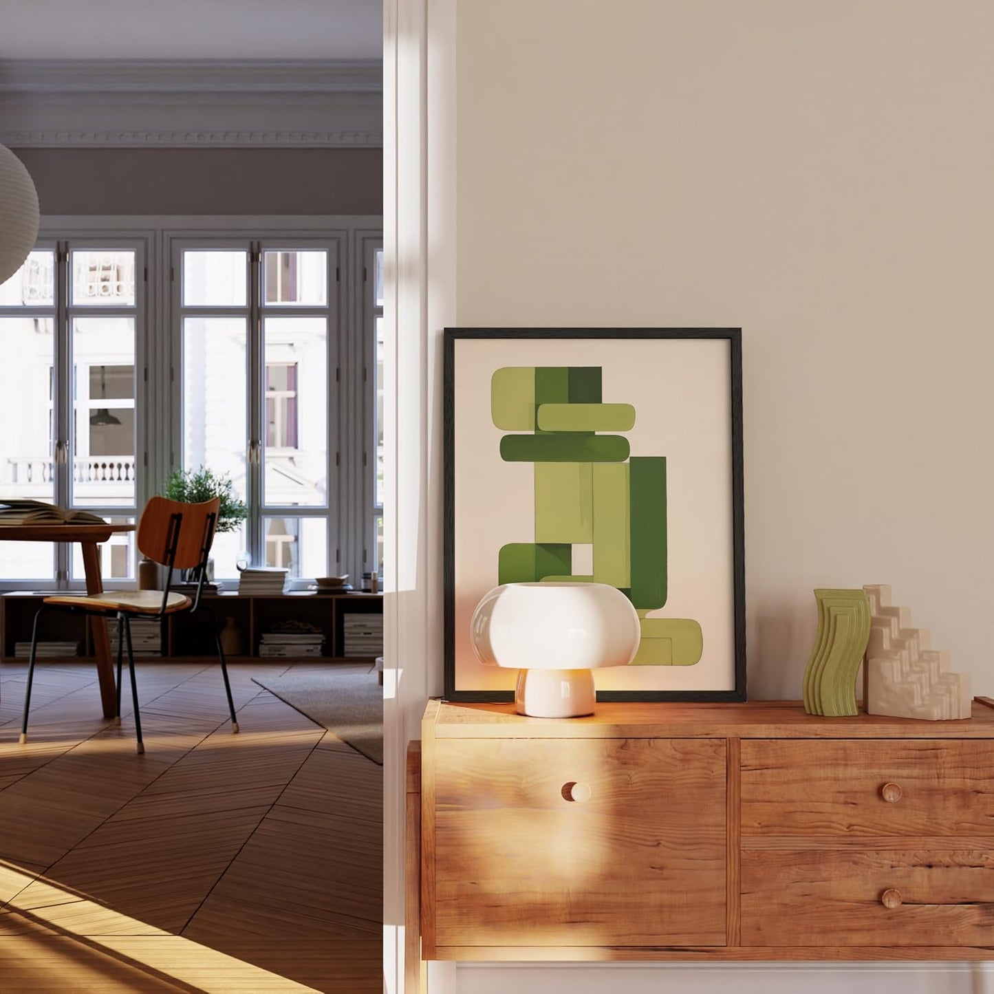 HAUS AND HUES Modern Abstract Wall Art - Blue and Green Living Room Art, Modern Artwork for Walls, Minimalist Picture for Living Room(Green Geometric, Unframed, 16x20)