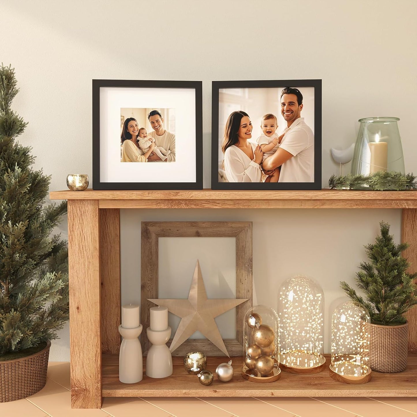 KINLINK 10x10 Picture Frame, Black Square Solid Wood Frames for Pictures 6x6 with Mat or 10x10 without Mat, Wall and Tabletop Display Photo Frames Black 4 Pack