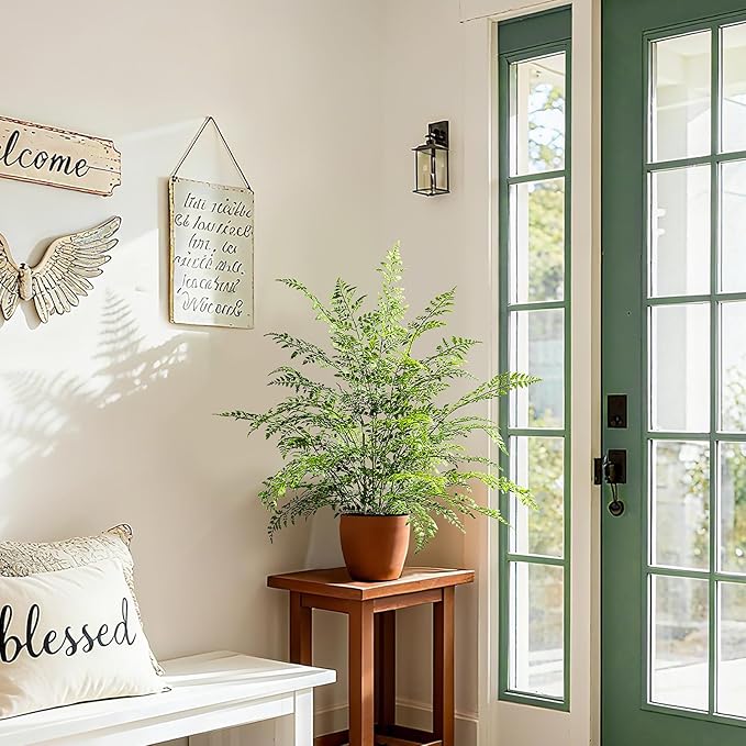 2 Pack Artificial Fern Plants in Pots Artificial Boston Ferns Potted Plants Faux Fern Bush Plant Shrubs Greenery for Outdoor Indoor Porch Patio Farmhouse Garden Living Room Office Table Decor (Type 5)