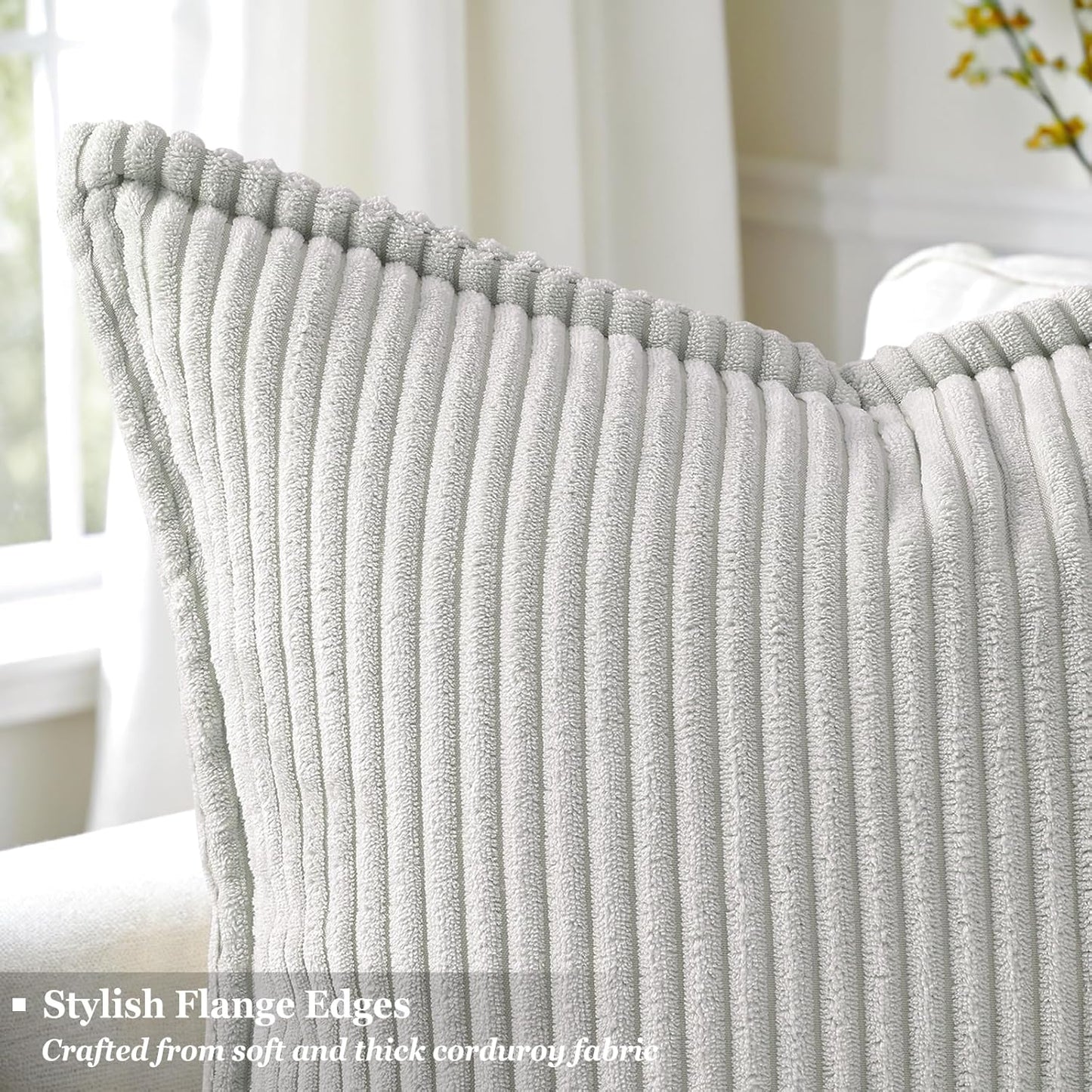 decorUhome Corduroy Grey Throw Pillow Covers 12x20 Set of 2 Decorative Soft Boho Farmhouse Lumbar Euro Couch Pillow Covers for Living Room Bed Sofa Broadside Striped Pillow Cases