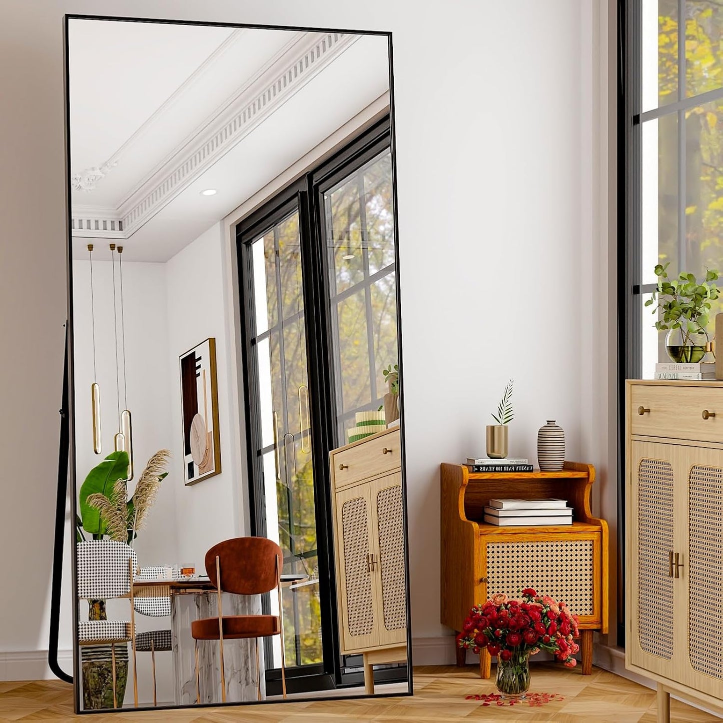 GLSLAND 76"x34" Full Length Mirror Oversize Rectangle Full Body Mirror Aluminum Alloy Frame Freestanding Mirrors for Bedroom Living Room Dressing,Black