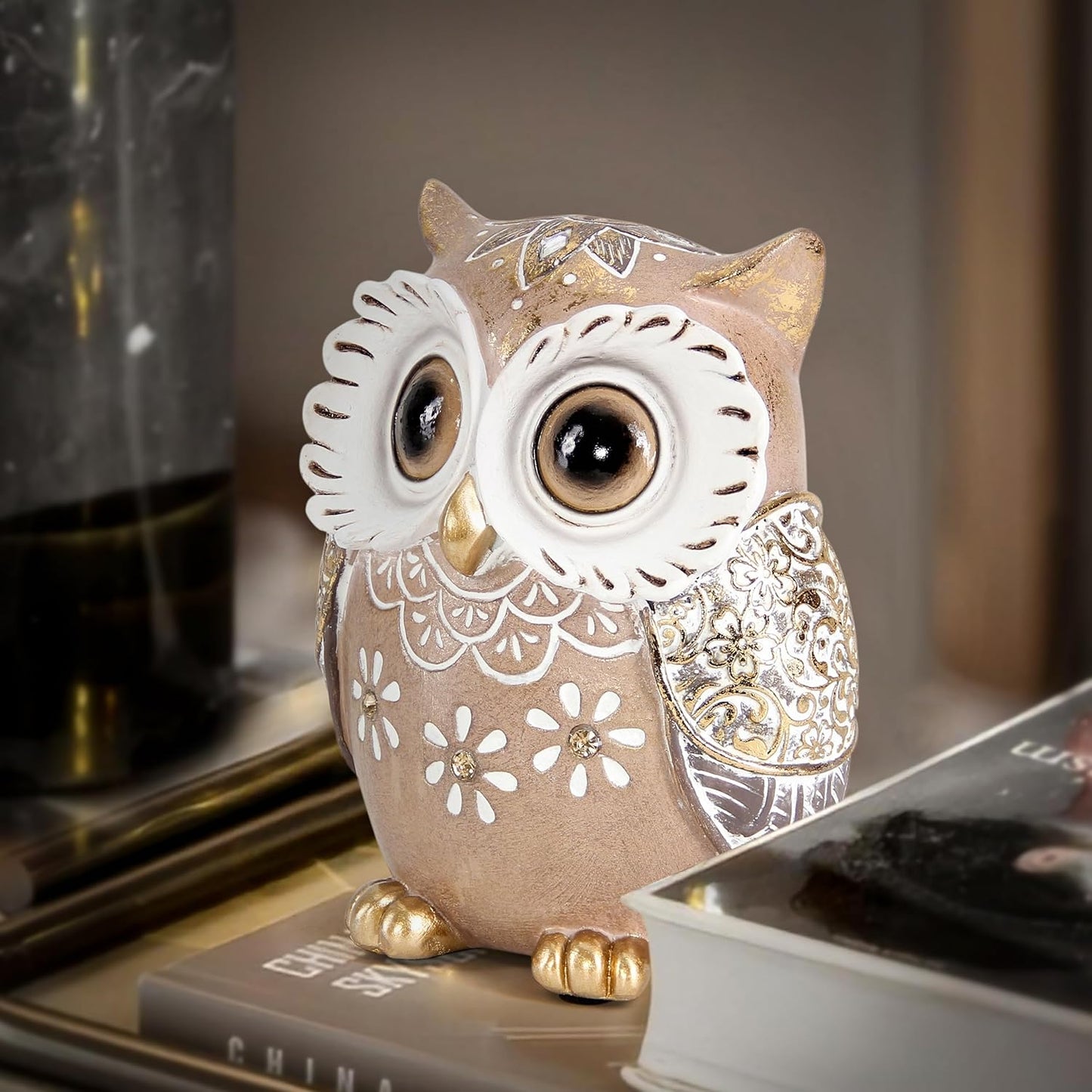 Leekung Owl Figurine Home Decor,Owl Statues and Sculptures for Shelf Decor Accents,Boho Owls Decorations for Bookshelf Bedroom Living Room Office Table Decor,Animal Gifts for Bird Lovers Women