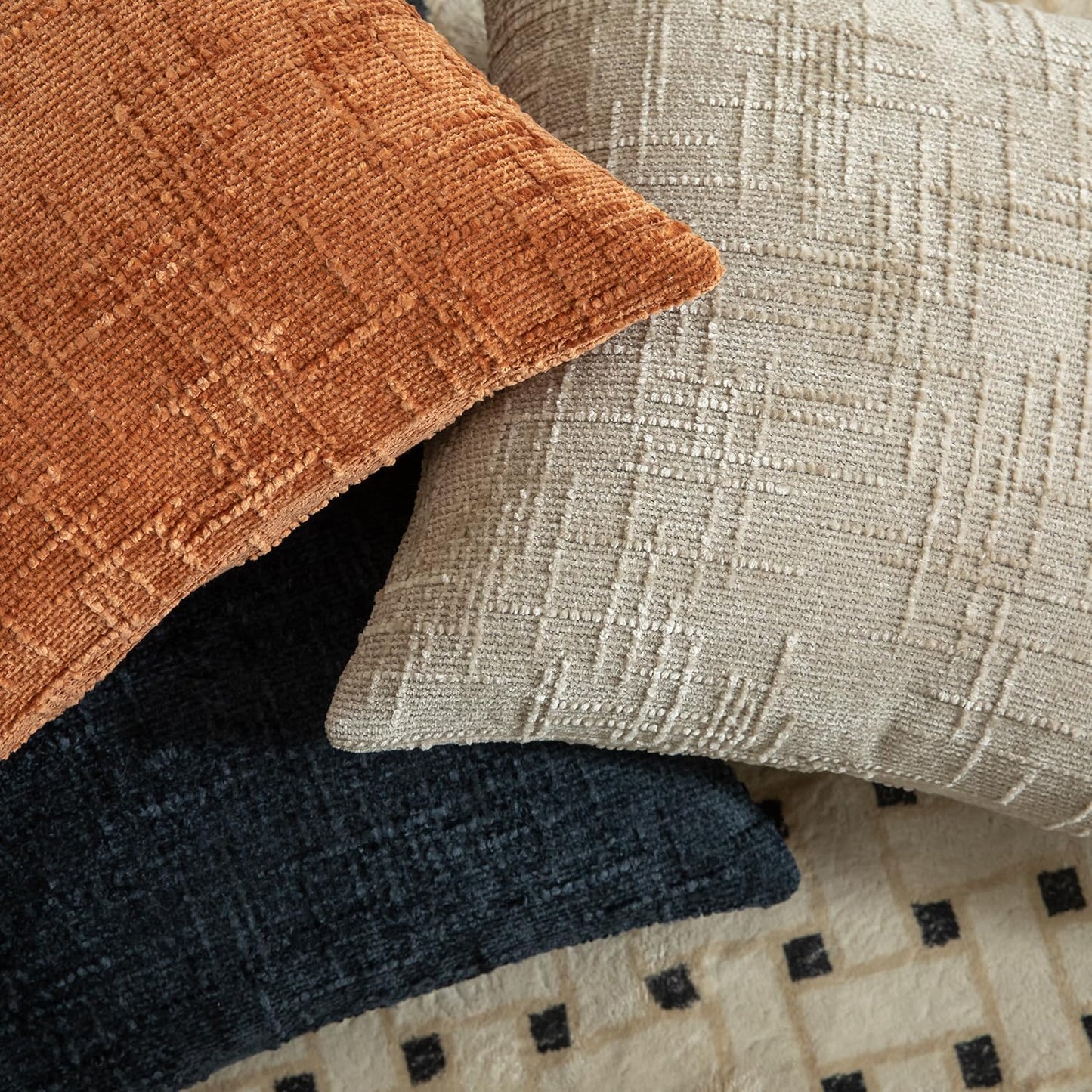 MANDIOO Pack of 2 Soft Chenille Textured Throw Pillow Covers Lumbar Accent Solid Decorative Cushion Cover Cozy Farmhouse Pillow Case for Couch Sofa Bed Living Room 12x20 Inch Dark Blue