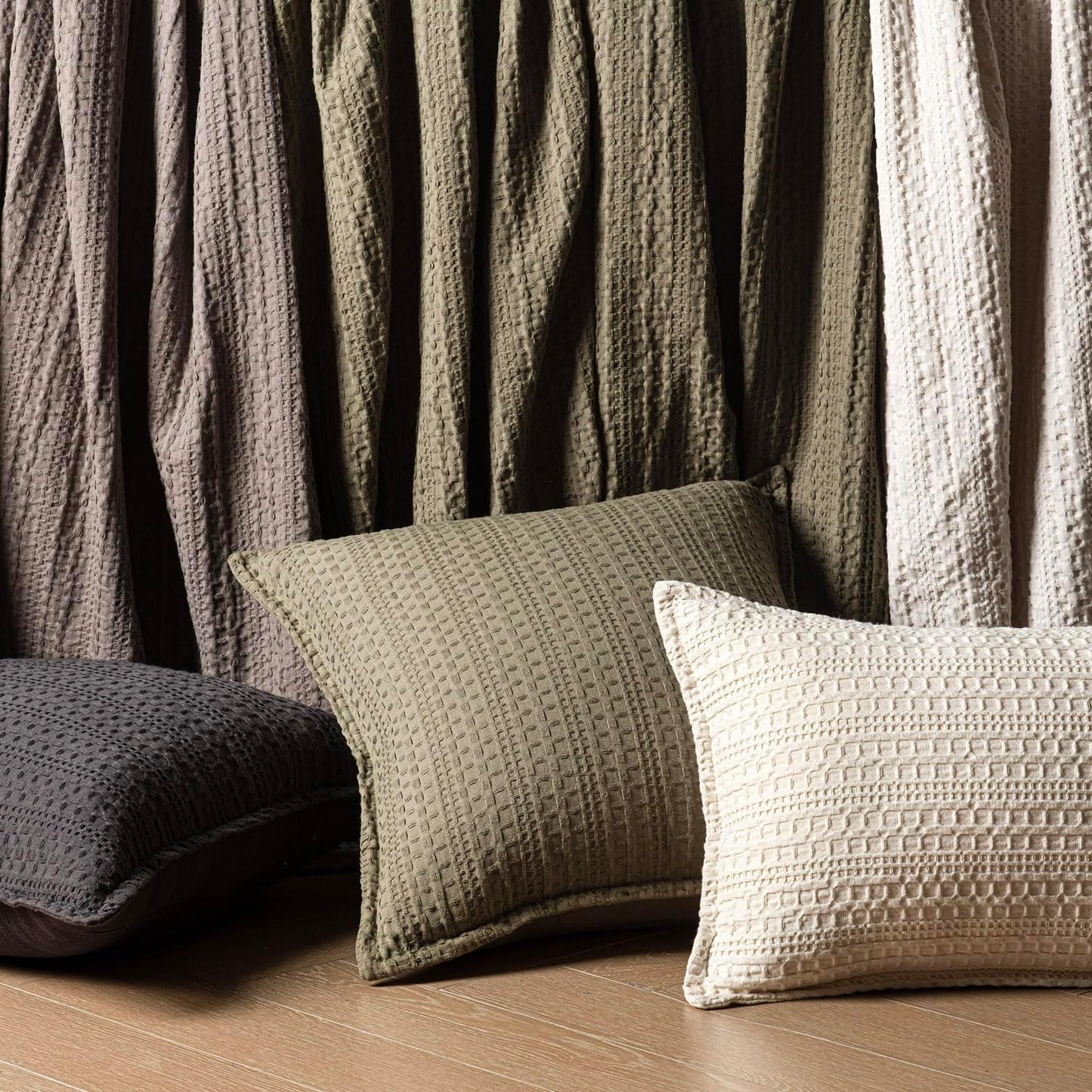 Foindtower Set of 2 Decorative Cotton Waffle Weave Lumbar Throw Pillow Covers Euro Sham Cushion Covers Accent European Pillowcase For Bed Couch Sofa Bedroom Living Room Home Decor 12×20 Inch Dark Grey